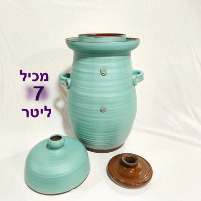 כלי גדול לכבישת כרוב, 7  ליטר,  קדירת התססה בטורקיז מט, כלי כבישה קימצ'י