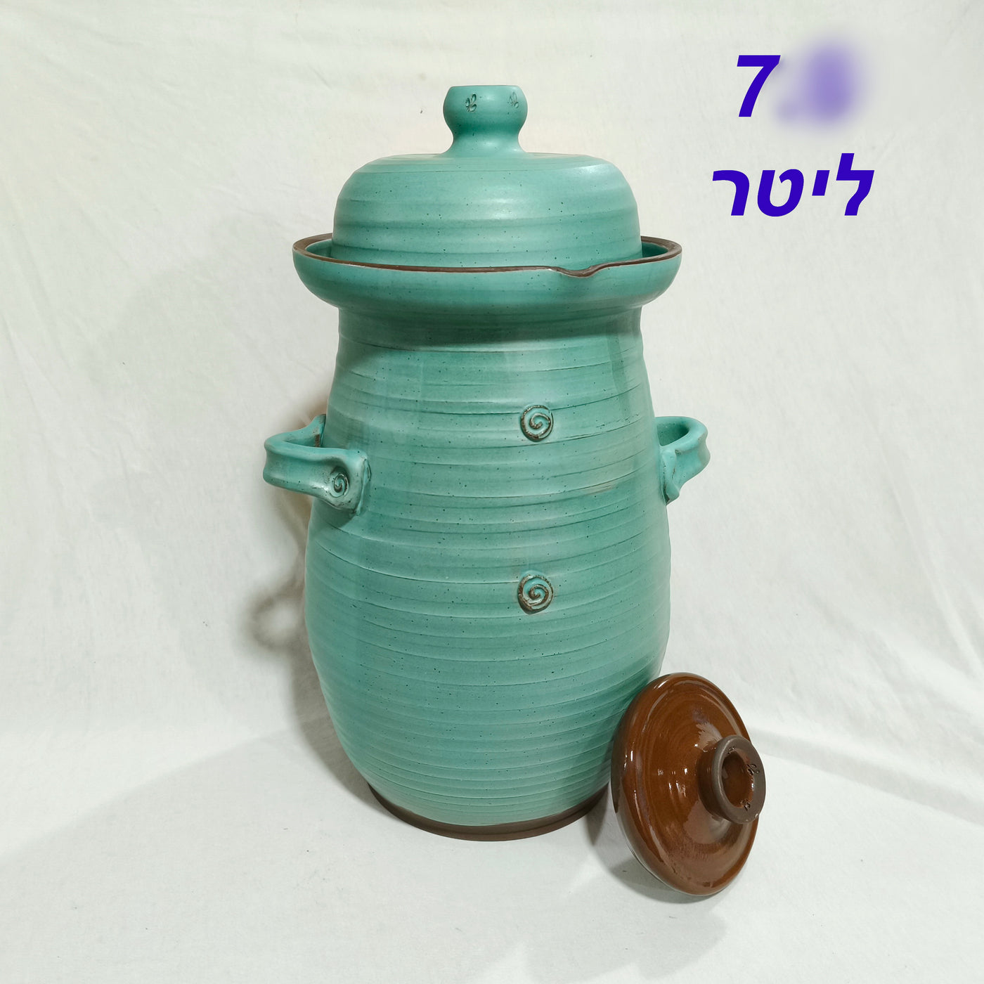 כלי גדול לכבישת כרוב, 7  ליטר,  קדירת התססה בטורקיז מט, כלי כבישה קימצ'י