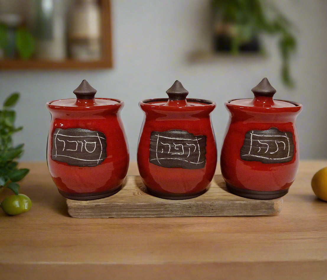 סט קפה, תה וסוכר באדום