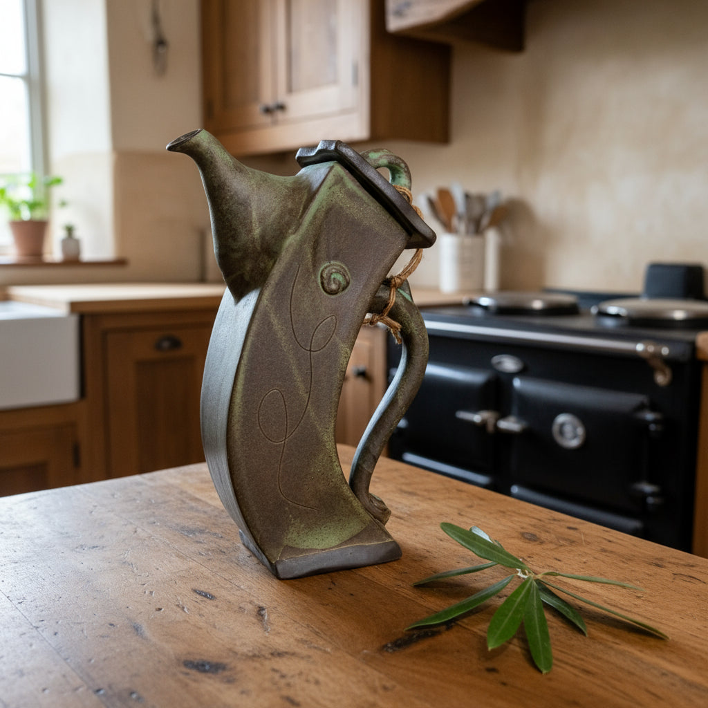 קומקומון נטוי לשמן זית בטורקיז מעושן מט