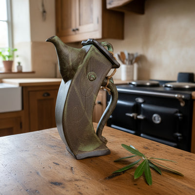 קומקומון נטוי לשמן זית בטורקיז מעושן מט