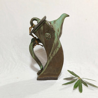 קומקומון נטוי לשמן זית בטורקיז מעושן מט