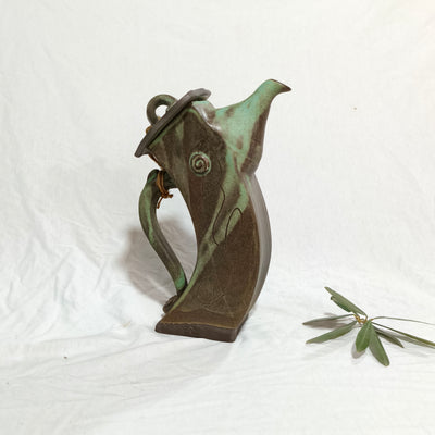 קומקומון נטוי לשמן זית בטורקיז מעושן מט