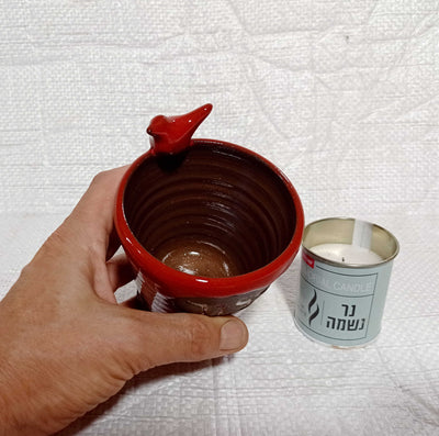 מעמד לנר נשמה , נר ליום זיכרון, עם פתיליות צפות, אדום