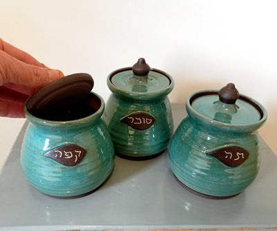 סט קפה, תה וסוכר בכחול ירקרק