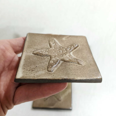 אריחים,10/10,  אריחי קרמיקה, קרם חום מט  בתבליט כוכב