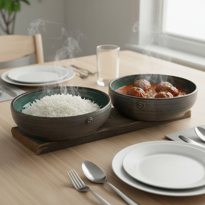 קערית הגשה שטוחה, בטורקיז ים ואפור,  קוטר 19.5 ס"מ