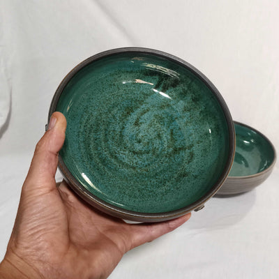 קערית הגשה שטוחה, בטורקיז ים ואפור,  קוטר 19.5 ס"מ