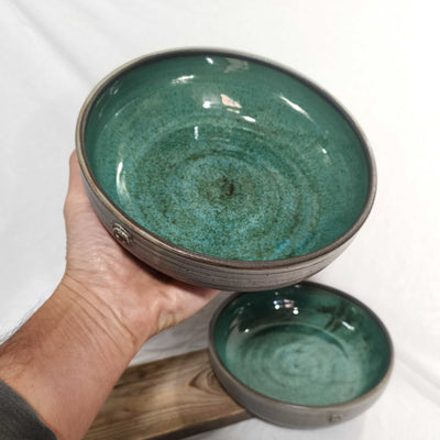 קערית הגשה שטוחה, בטורקיז ים ואפור,  קוטר 19.5 ס"מ