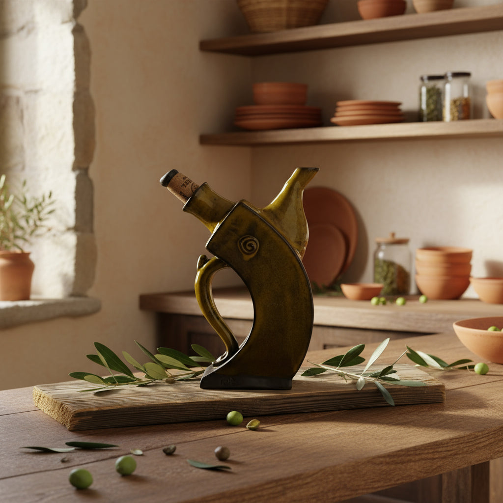 קומקומון רבוע נטוי בגוון חרדלי מעושן