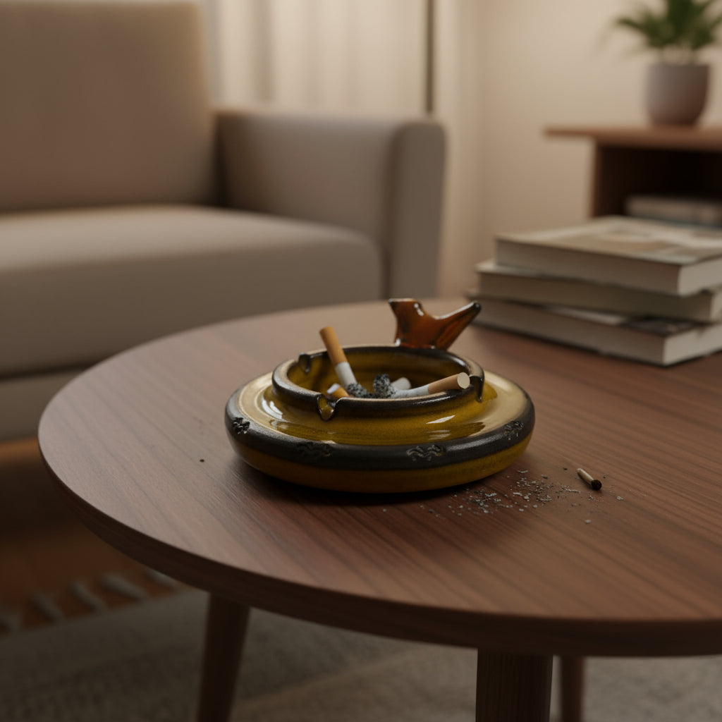 מאפרה עגולה צהובה  עם ציפור