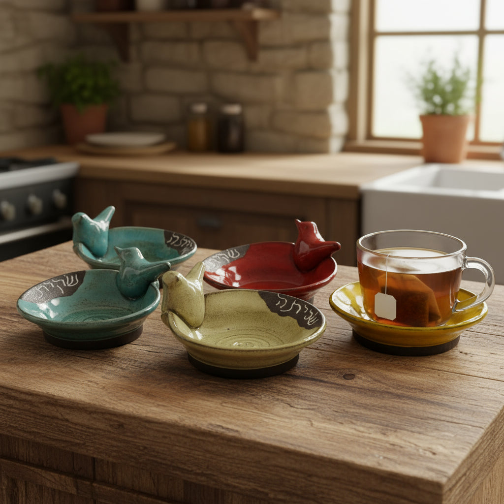 כלי לשקית תה, עם ציפור, במבחר צבעים