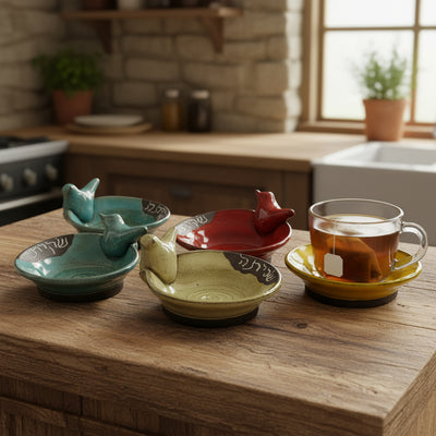 כלי לשקית תה, עם ציפור, במבחר צבעים