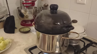 סיר קרמיקה לאידוי ירקות, קדירת אידוי גדולה , בכחול
